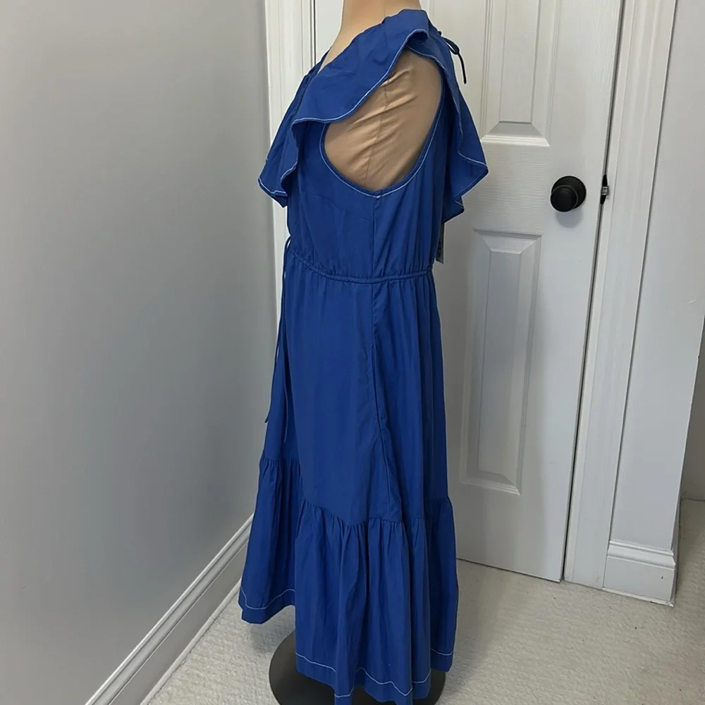 Summersalt Coastal Poplin Ruffle Neck Midi/Maxi Dress Blue - Picture 5 of 11